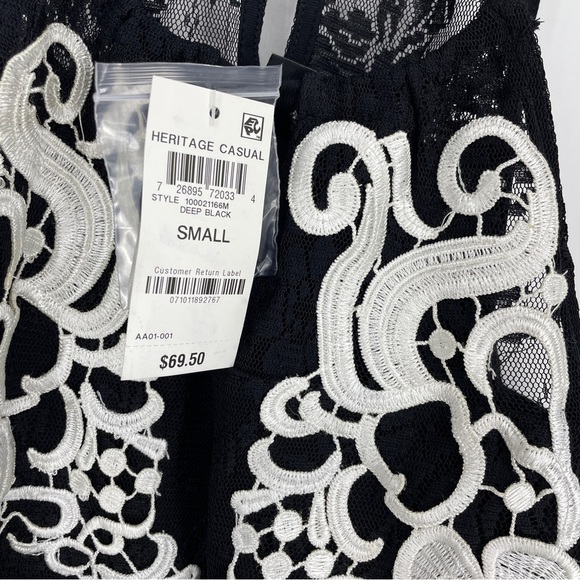 INC Black Lace Halter Tank Top with White Floral Baroque Embroidery Small - Picture 4 of 6